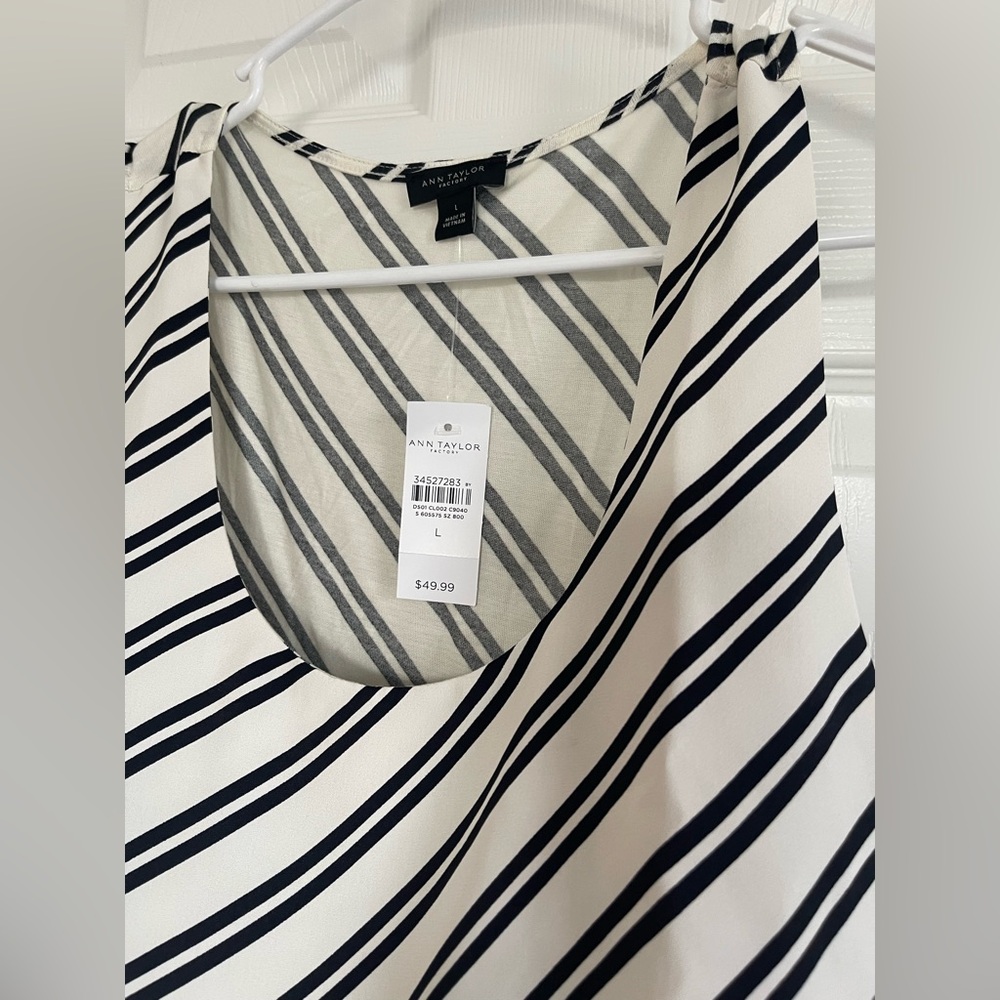 Ann Taylor Navy and White Striped Top